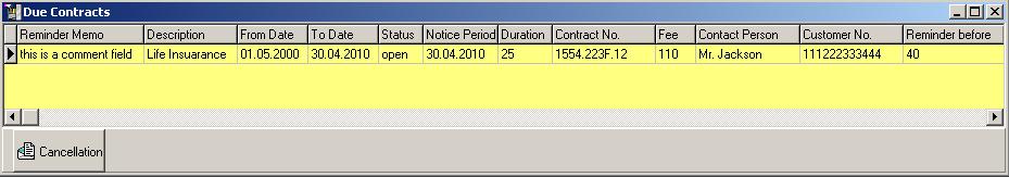 Pop-Up Reminder Functionality for a contract cancellation
